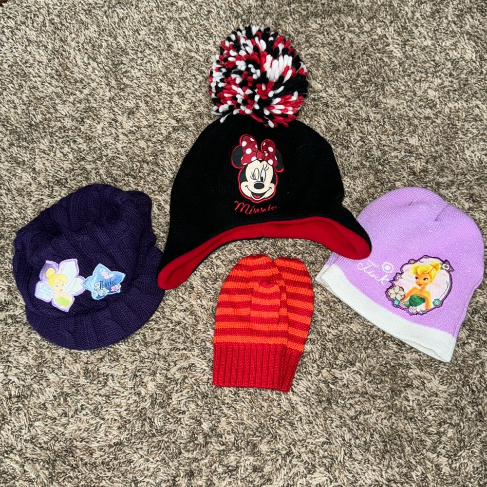 Disney hats with GAP mittens EUC. Two Tinker Bell and one Minnie Mouse